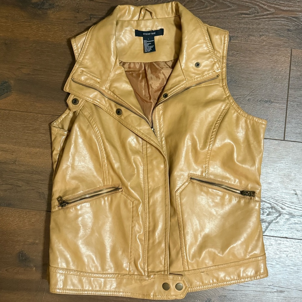 Paper Tee Camel Biker-style Faux Leather Vest